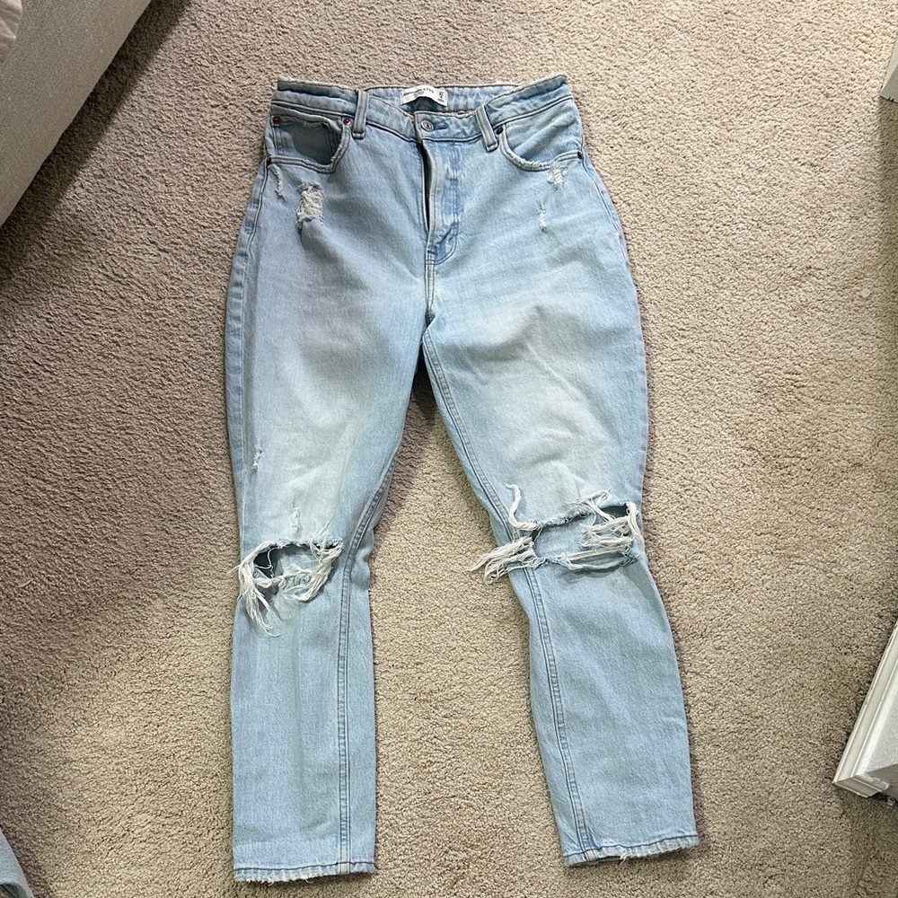 Abercrombie & Fitch Light Blue Ripped Ankle Jeans